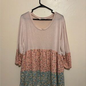 Haptics by Holly Harper Floral Babydoll Tunic Top 1X Boho